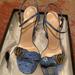 Gucci Shoes | Black Friday Sale Authentic Gucci Blue Floral Block Heel | Color: Blue/Cream | Size: 7.5