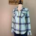 American Eagle Outfitters Tops | American Eagle Aqua/ Blue Plaid Long Sleeve Flannel Button-Down Shirt | Color: Blue | Size: Xs