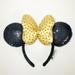 Disney Accessories | Disney Sequin Minnie Ears With Rhinestone Gold Puff Bow | Color: Black/Gold | Size: Os