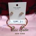 Kate Spade Jewelry | Kate Spade Lady Marmalade Open Hinge Cuff Bangle & Studs | Color: Gold | Size: Os
