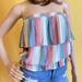 American Eagle Outfitters Tops | American Eagle Striped Boho Ruffled Off The Shoulder Top | Color: Blue/Cream | Size: S