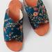 Free People Shoes | New Momo Free People Sunny Days Blue Embroidered Silk Leather Slip-On Sandal | Color: Blue/Gold | Size: 8