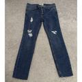 Free People Jeans | Free People Women Jean Blue 28 Distressed Button Fly Denim Pants Stretch Raw Hem | Color: Blue | Size: 28