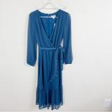 J. Crew Dresses | J.Crew Point Sur Faux Wrap Dress In Lurex Crinkle Chiffon Blue Size 2 | Color: Blue | Size: 2