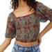 Free People Tops | Free People Smocked Puff Sleeve Crop Top Sz L New | Color: Blue/Orange | Size: L