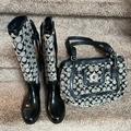 Coach Shoes | Coach Women's Monogram Canvas Boots And Handbag Lot | Color: Black/Gray | Size: 7