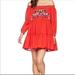 Free People Dresses | Free People Sunbeams Off Shoulder Embroidered Mini Dress Red Xs Tiered R | Color: Red | Size: Xs