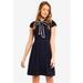 J. Crew Dresses | J Crew Nwt Bow Tie Neck Dress 365 Crepe Cap Sleeve J2557 Navy Blue White | Color: Blue | Size: 10 Tall