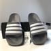 Adidas Shoes | Grey And White Adidas Adilette Comfort Slide Shower Sandal Woman’s Size 7 | Color: Black/White | Size: 7