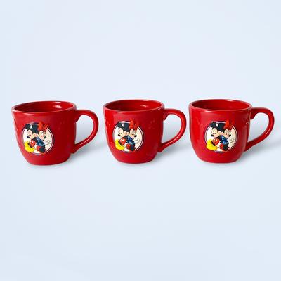 Disney Dining | Hallmark Mickey Mouse & Minnie Red Mug Large Disney Coffee Cup Embossed Set Of 3 | Color: Red | Size: Set Of 3