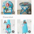 Disney Swim | Ariel Folding Table/Chair 10.5wx 9.5h+Hooded Towel 25x50” | Color: Blue/White | Size: Ariel Table/Chair & Cover Up