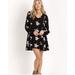 Free People Dresses | Free People Women's Embroidered Austin Dress Floral Black Long Sleeve Size Small | Color: Black | Size: S