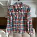 Anthropologie Tops | Ap: Anthropologie Multicolor Fairweather Plaid Long Roll Sleeve Top Sz 2 | Color: Blue/Red | Size: 2