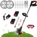 Powerful Cordless Strimmer Professional Electric Hedge Grass Trimmer With 2*Lithium Battery & Metal Blades,Lightweight Telescopic Cordless Grass Cutter Gardening Tools For Lawn Trimming (Color:bla