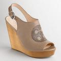 Coach Shoes | Coach Jade Beige Leather Wedge Sandals With Laser Cut Detail. Size 9 | Color: Tan | Size: 9