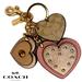 Coach Accessories | $ Last Mark Down $ Coach Tea Rose Heart Appliqu. Dangle Keychain Charm Fob | Color: Gold/Pink | Size: Os