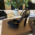 Gucci Shoes | Gucci Made In Italy Size 41.5 Black Suede Heels With Ankle Strap And Gold Detail | Color: Black | Size: 41 1/2