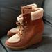 Jessica Simpson Shoes | Jessica Simpson Shearling Wedge Boots 9.5 Nwt | Color: Tan | Size: 9.5