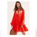 Free People Dresses | Free People Spell On You Dress Floral Embroidered Peasant Poppy Red X Small | Color: Orange/Red | Size: Xs