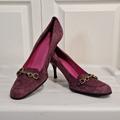 Coach Shoes | Coach "Aubry" Leather Suede Slip-On Loafer Heels Brass Accent - 10 - Merlot Red | Color: Red | Size: 10