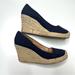 J. Crew Shoes | J Crew Seville Wedge Sandals Navy Blue Canvas Heels Espadrilles Size 7.5 | Color: Blue | Size: 7.5