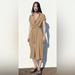 Zara Dresses | Midi Dress With Lapel Collar And Short Sleeves. Front Button Closure. | Color: Tan | Size: L