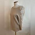 J. Crew Sweaters | J. Crew Collection Womens Size S Flower Sleeve Appliqu Sweater Beige White | Color: Tan/White | Size: S