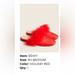 J. Crew Shoes | Nib J Crew Feather Trimmed Mule Slides In Moire Silk-Holiday Red Sz. 9 1/2 | Color: Red | Size: 9.5