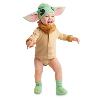 Disney Costumes | Disney The Mandalorian Star Wars Baby Yoda Grogu Baby Halloween Costume 3-6m | Color: Green/Tan | Size: 3-6m