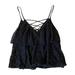 Free People Tops | Free People Polka Dot Lace Mesh Ruffle Layered Tank Top Size Small | Color: Black | Size: S