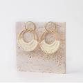 Free People Jewelry | New Free People Boho Gold & Raffia Lightweight Hoop Earrings Jewelry Accessory | Color: Cream/Gold | Size: Os