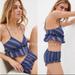 Anthropologie Intimates & Sleepwear | Anthropologie Ruffled Striped Intimates Set Bralette Briefs Sleepwear Blue Nwt | Color: Blue/Gray | Size: S