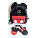 Disney Accessories | Mickey Mouse Disney Black Furry Backpack Red Front Pocket Ears Zip Bio World Nwt | Color: Black/Red | Size: Medium