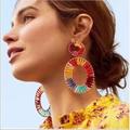 Anthropologie Jewelry | Baublebar Raffia Earrings Multi Color Pink Blue Yellow Purple Straw | Color: Pink/Yellow | Size: Os