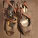 Coach Shoes | Coach Heels Open Toe Size 9 Leather Canvas C | Color: Tan | Size: 9