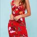 Free People Dresses | Free People Sweet Cherry Dress Red Floral Bodycon Tie Front Sweetheart Neck Xs | Color: Orange/Red | Size: Xs