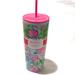 Lilly Pulitzer Dining | Lilly Pulitzer Flamingo Tumbler With Straw Blue/Pink Multi 24oz | Color: Blue/Pink | Size: 24oz