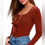Free People Tops | Free People Women’s Looking Back Rust Red Grommet Lace-Up Cotton Top Size Xs | Color: Orange/Red | Size: Xs