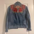 American Eagle Outfitters Jackets & Coats | Ae Embroidered Denim Jacket - S - Nwt | Color: Blue/Red | Size: S