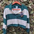 Disney Tops | Disney Bambi Cropped Polo Shirt Womens Size Xl Long Sleeve Striped Green White | Color: Green/White | Size: Xl