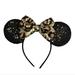 Disney Accessories | Disney Mouse Ears With Animal Print Bow All In Sequins | Color: Black/Cream | Size: Os