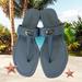 Coach Shoes | Euc Coach Steel Blue Leather Flat T-Strap Thong Sandals 8.5b | Color: Blue/Cream | Size: 8.5