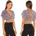 Free People Tops | Free People Next Vacation Purple Smocked Cropped Boho Top Abstract V Neck | Color: Black/Purple | Size: M