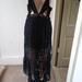 Free People Dresses | Free People Sheer Fit Flare Black Floral Dress Gown Backless 12 L High Low | Color: Black | Size: L