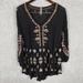 Free People Dresses | Free People Dress Women’s Xs Black Embroidered Over Sized Flowy Boho Long Sleeve | Color: Black | Size: Xs