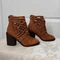 Free People Shoes | Free People Carrera Bootie Leather Tan Lattice Detail Size 35 Eu | Color: Tan | Size: 5