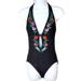 Kate Spade New York Swim | Kate Spade Women Halter Plunge Swimsuit Black Small One Piece Floral Embroidered | Color: Black | Size: S