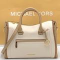Michael Kors Bags | Michael Kors Carine Large Pebbled Leather Top Zip Satchel Light Cream Mu | Color: Brown/Cream | Size: Large