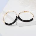 Anthropologie Jewelry | 2/$35 Anthropologie Gold Plated Black Beaded Hoop Earrings | Color: Black/Gold | Size: 2 Inch Hoops