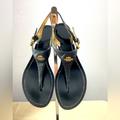 Coach Shoes | Coach Black Leather Throng Sandals With Patent Leather, Wedge Heel Size 7.5b | Color: Black/Gold | Size: 7.5